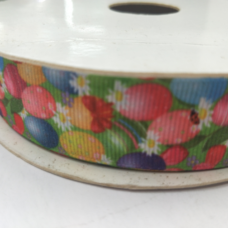 2.5CM螺纹带数码印刷 DIY制作 绿底各式各样恐龙蛋