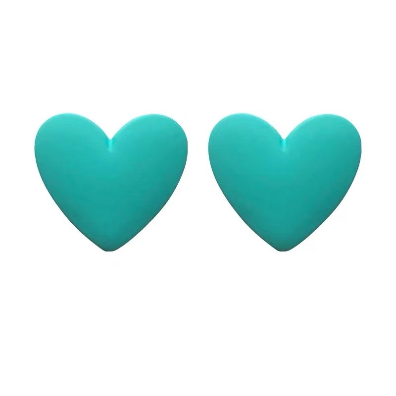 I Love These Two Colors - Lake Green + Rose Big Heart Stud Hot Girl With Love Earrings Girl undefined