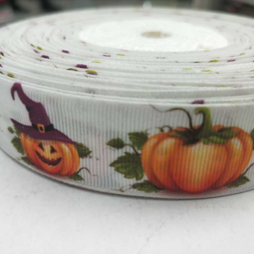 2.5CM螺纹带数码印刷 DIY制作 万圣节系列 带帽南瓜