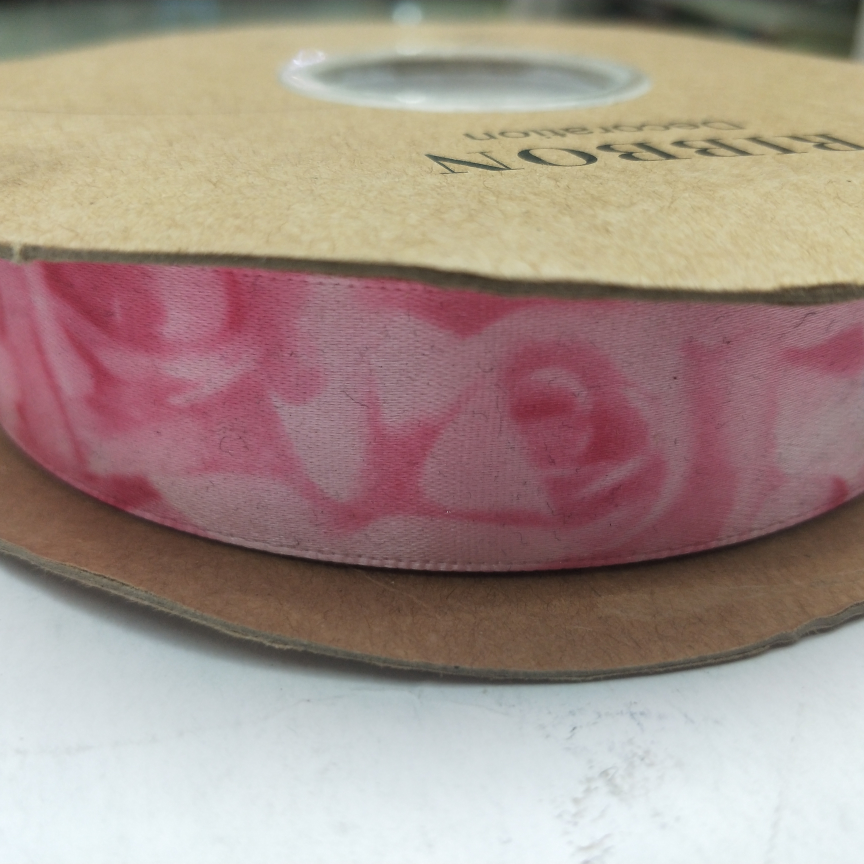 2.5CM螺纹带数码印刷 DIY制作 来图定制 粉红玫瑰花