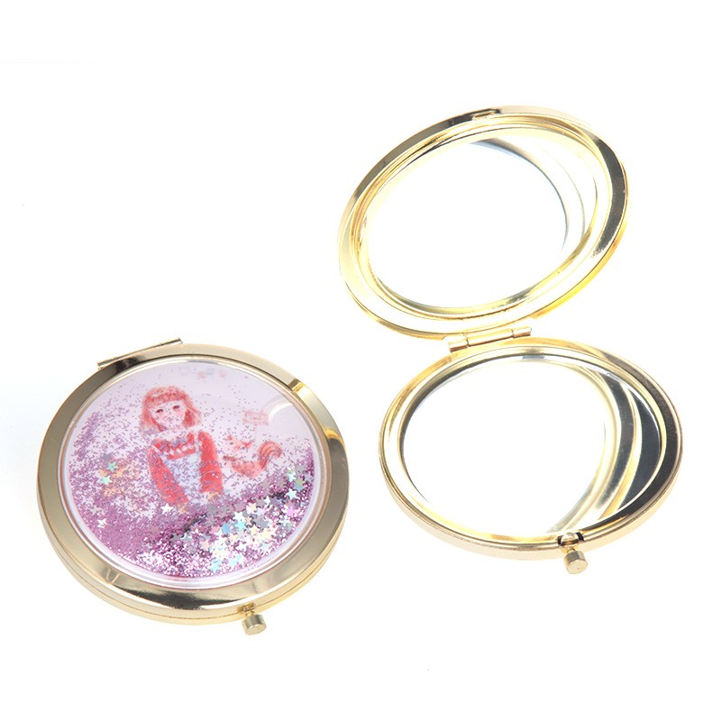 圆形流沙卡扣少女迷你化妆镜塑料流沙公主镜可随身携带详情图2