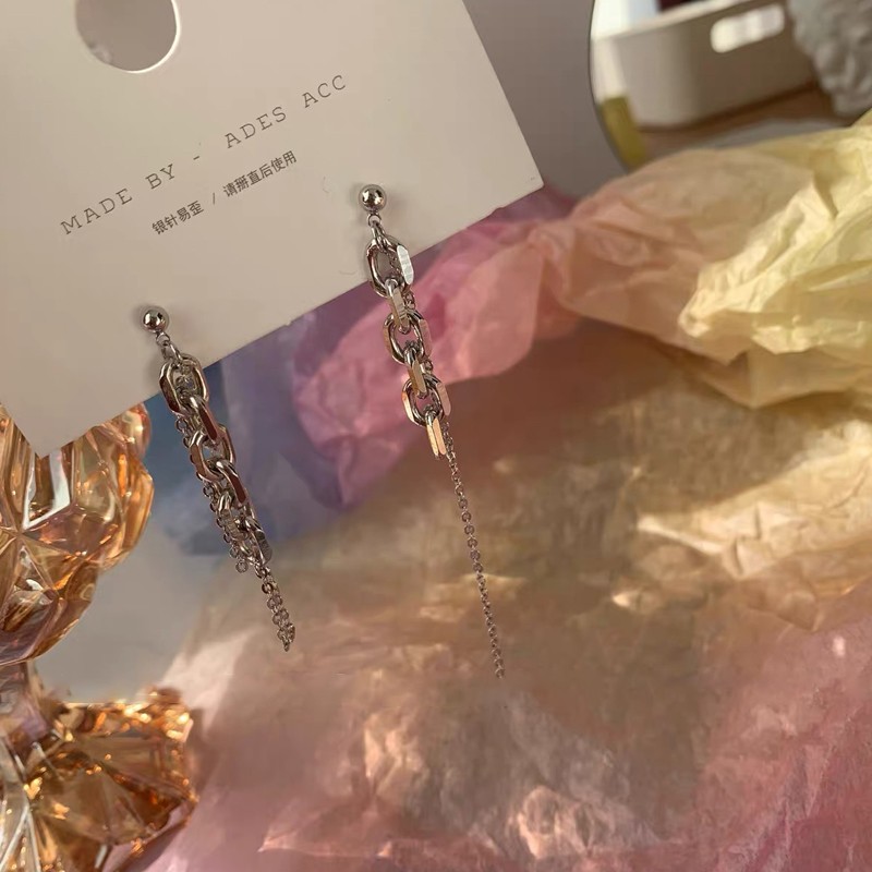 A And Sa And Beautiful ~ Fashion Ins Personality Asymmetrical Ab Chain Niche S925 Metal Earrings details Picture