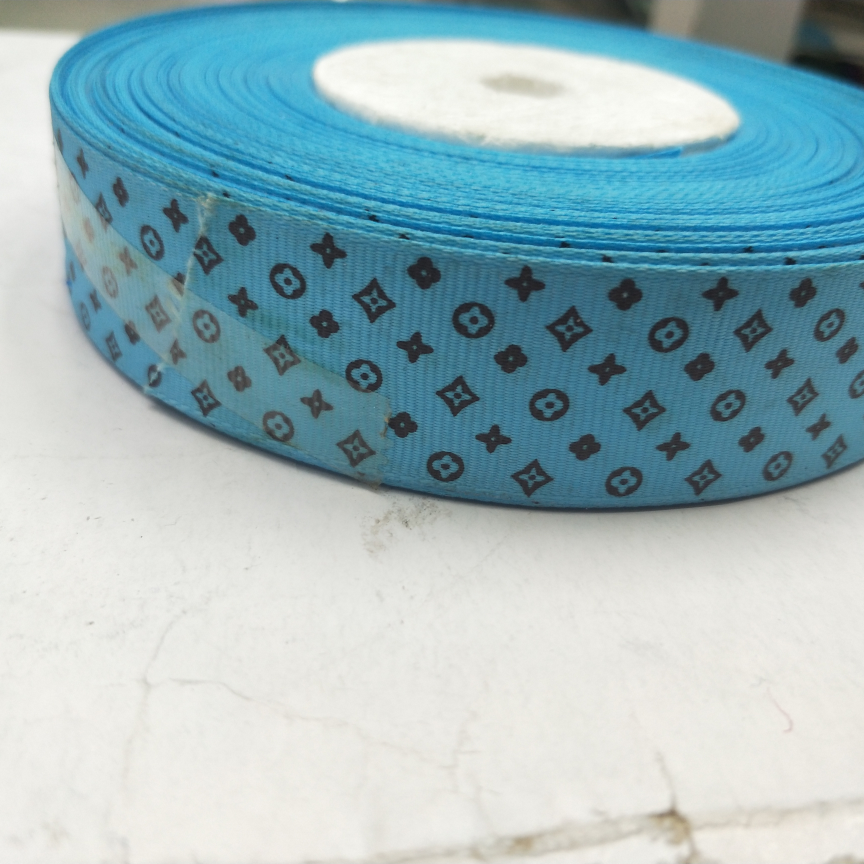 2.5CM螺纹带热转印 数码印刷 蓝底一个一个 菱形