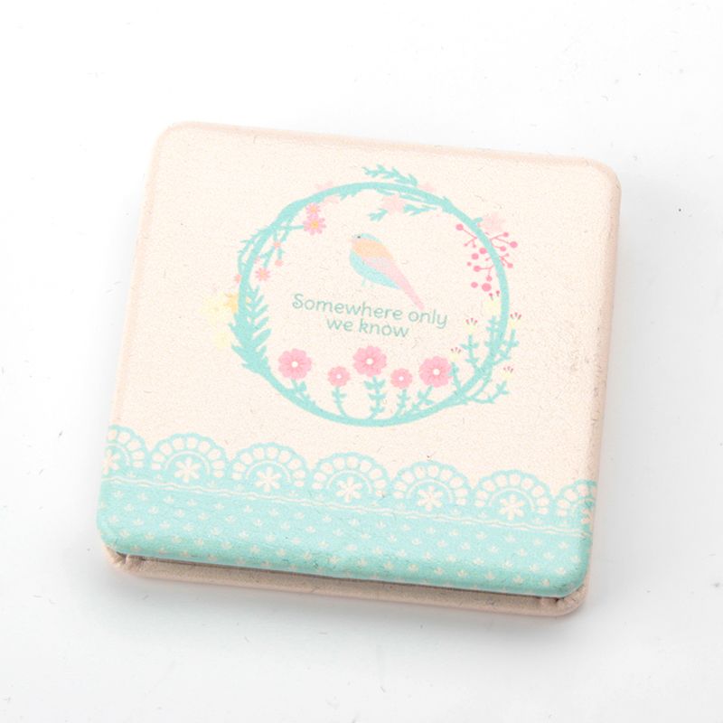 方形小鸟迷你镜PU皮镜子化妆镜可随身携带来样