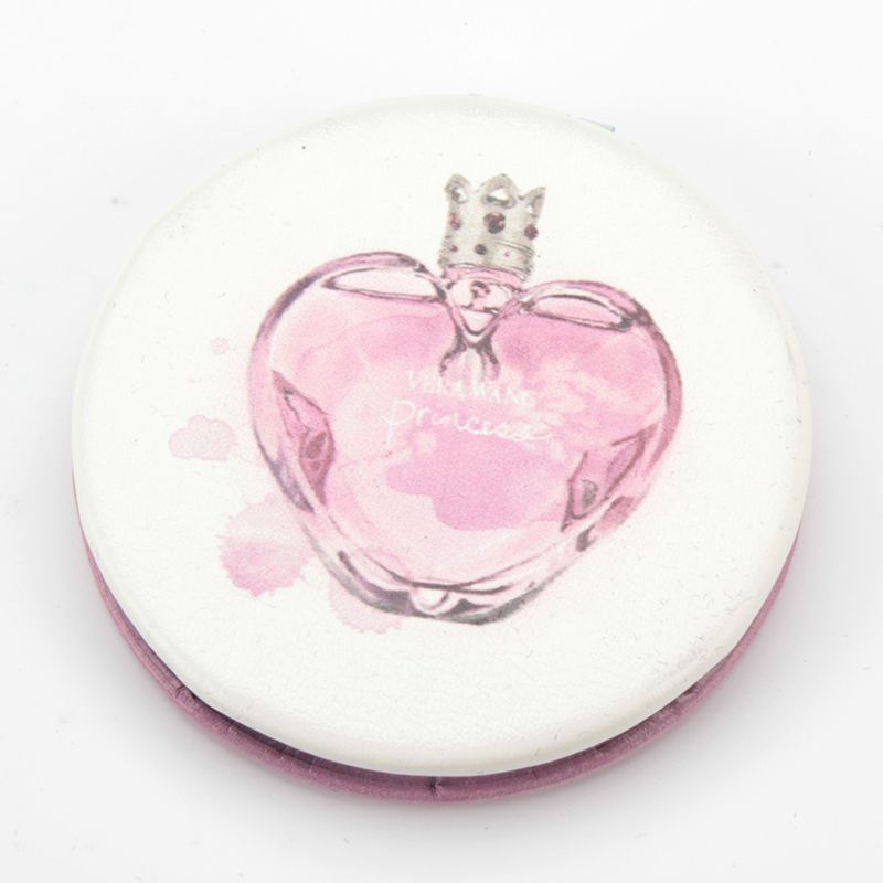 圆形香水迷你镜PU皮镜子化妆镜可随身携带来样