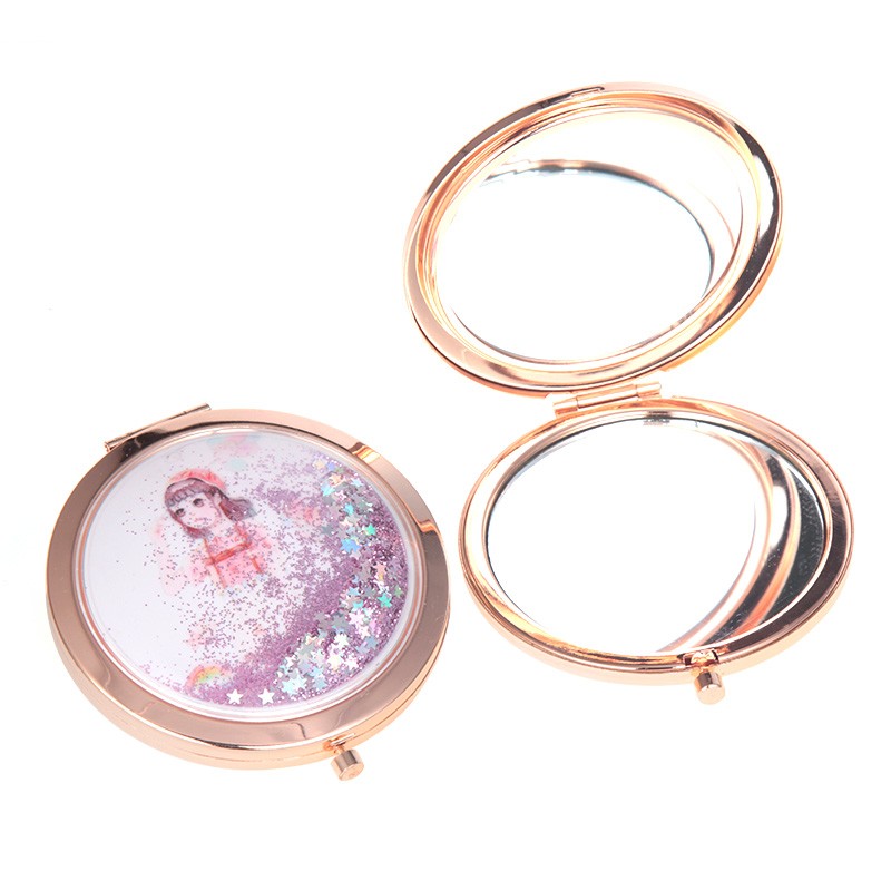 圆形流沙卡扣少女迷你化妆镜塑料流沙公主镜可随身携带详情图5