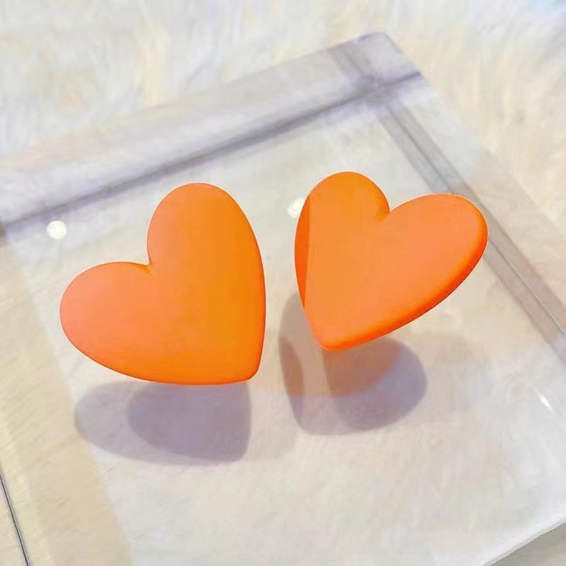 I Love These Two Colors - Lake Green + Rose Big Heart Stud Hot Girl With Love Earrings Girl undefined