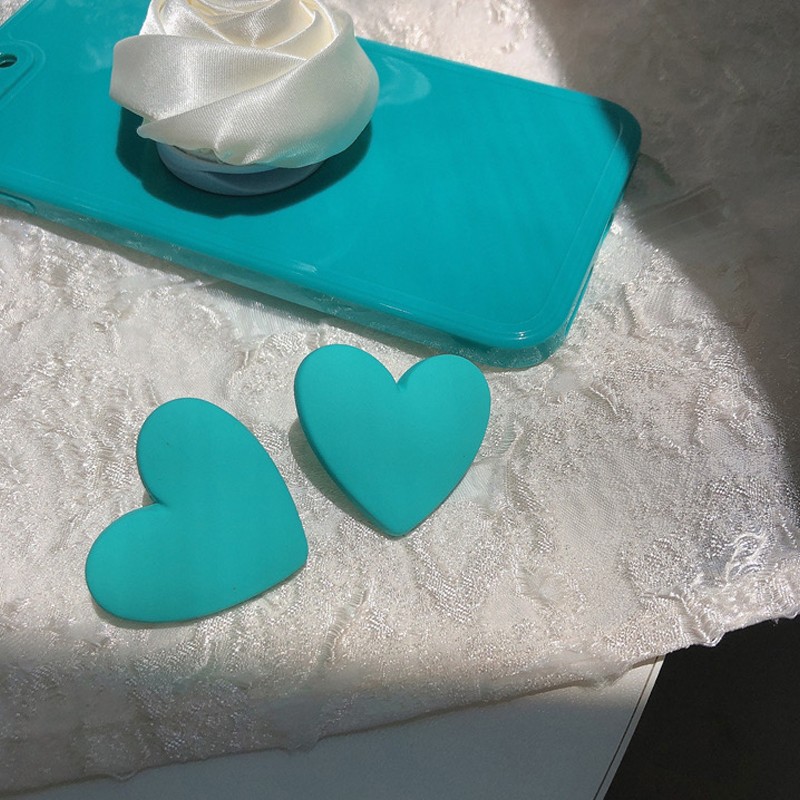 I Love These Two Colors - Lake Green + Rose Big Heart Stud Hot Girl With Love Earrings Girl undefined