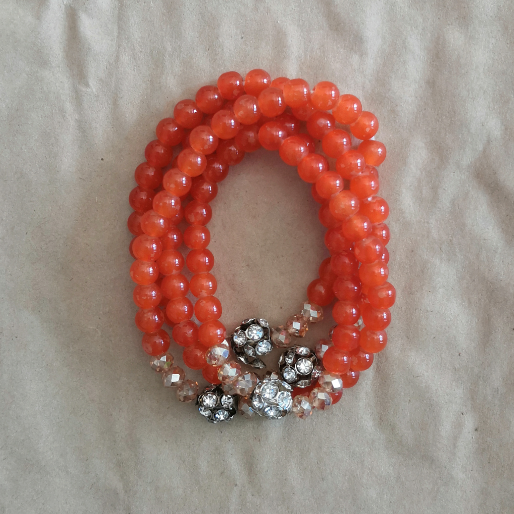 Bohemian ethnic style agate bracelet 6mm multi-circle crystal bracelet Orange jade diamond hand bracelet