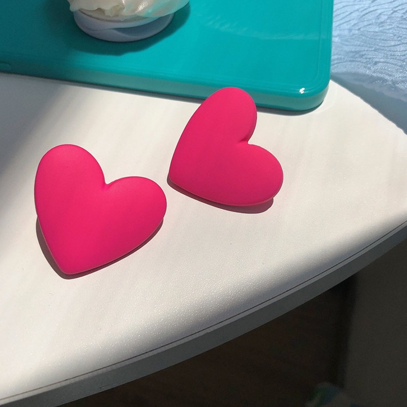 I Love These Two Colors - Lake Green + Rose Big Heart Stud Hot Girl With Love Earrings Girl details Picture