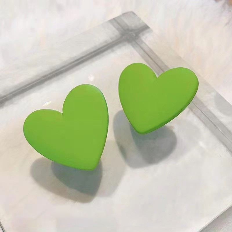I Love These Two Colors - Lake Green + Rose Big Heart Stud Hot Girl With Love Earrings Girl undefined