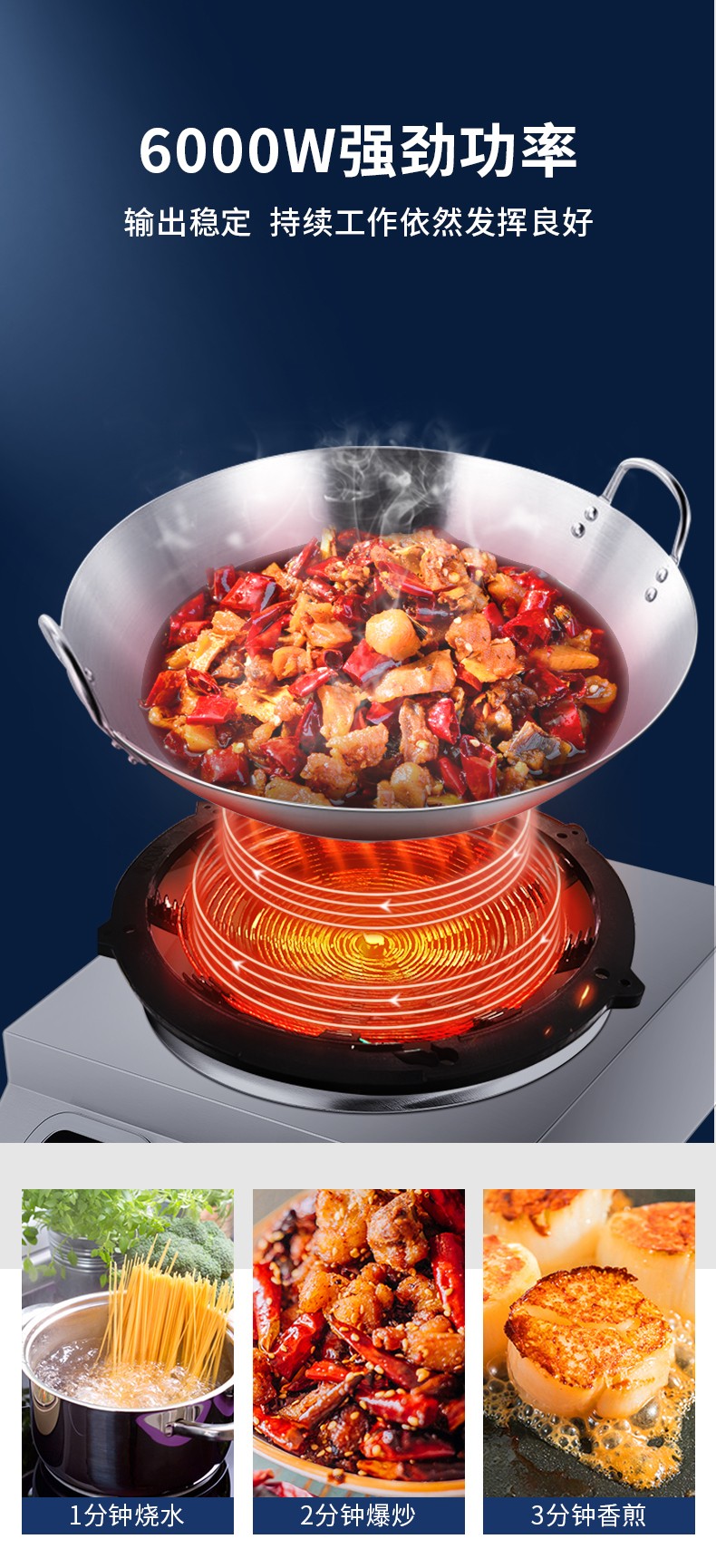 Commercial induction cooker 6000W, high-power concave 8kwW electric stir-frying stove, canteen, hotel kitchen, commercial 6kw induction cooker detail image 5