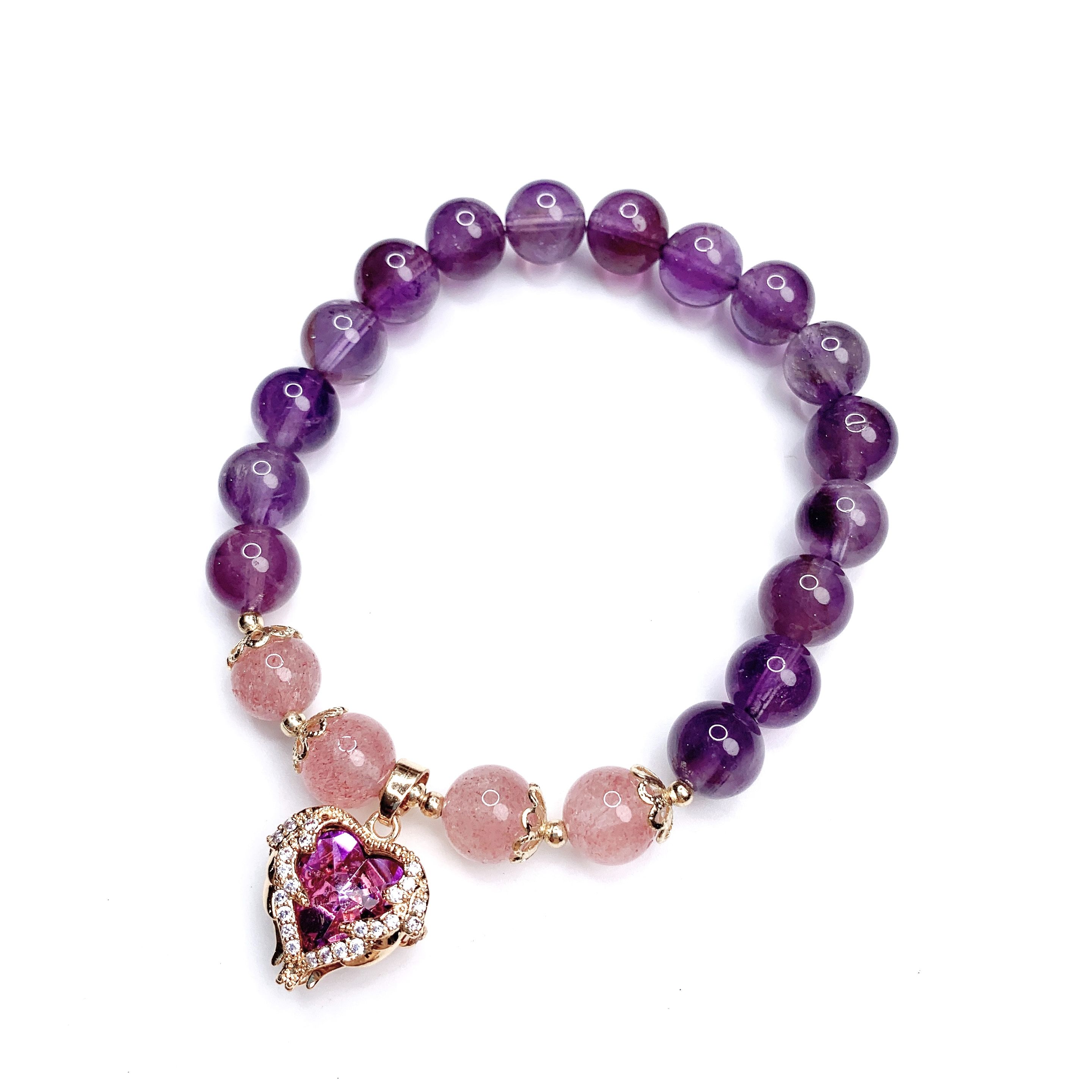 S1067紫水晶、草莓晶素圈手链