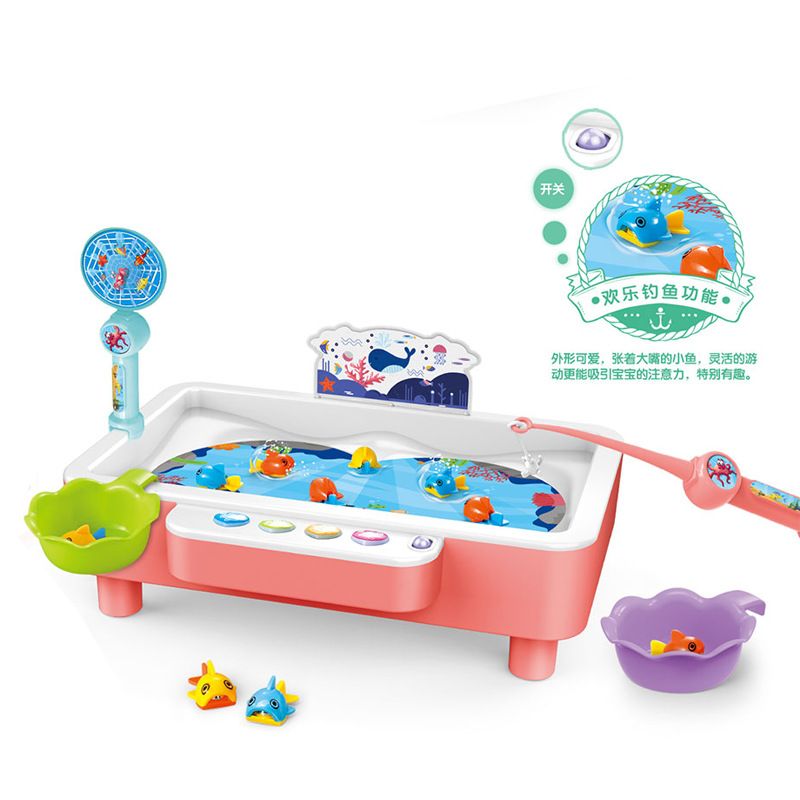 电动方形钓鱼池可加水磁性钓鱼玩具批发红色