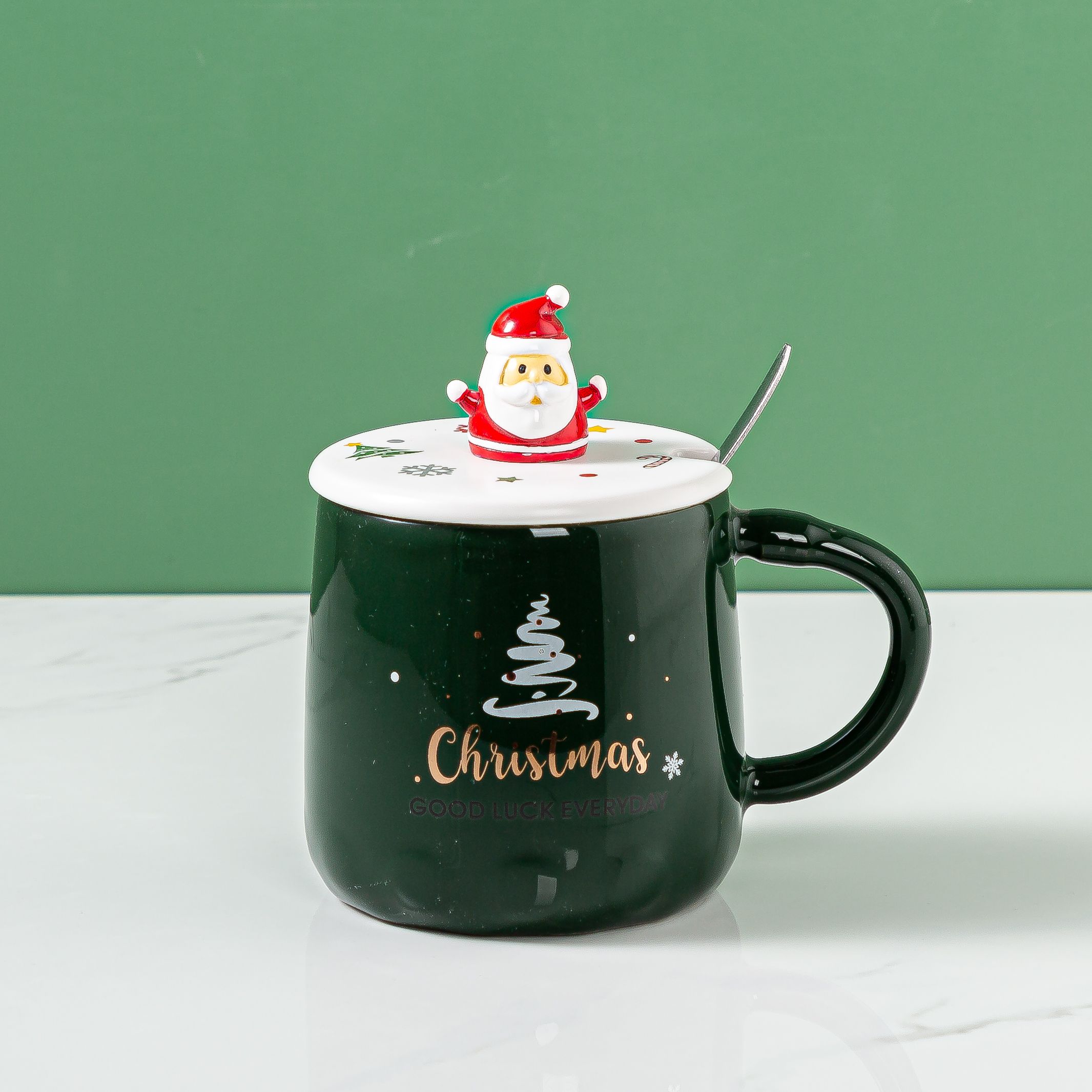 Santa Claus mug, creative cartoon big-bellied cup, custom logo, covered spoon ceramic cup, afternoon tea coffee cup, Zhuoqia 023 Specification image