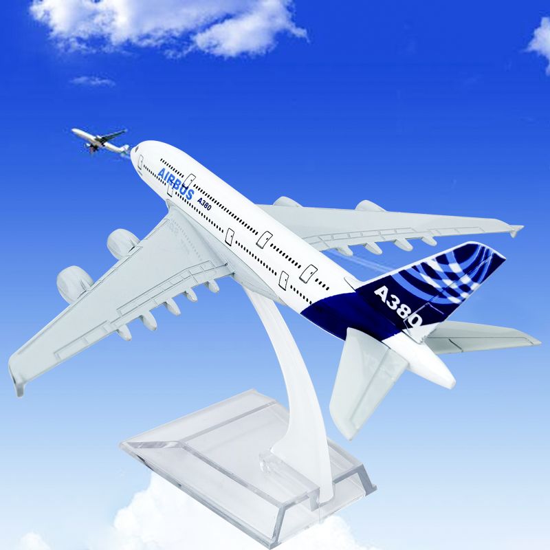 16cm航空飞机模型空客A380原机型比例缩小儿童玩具拍摄道具金属工艺品细节图