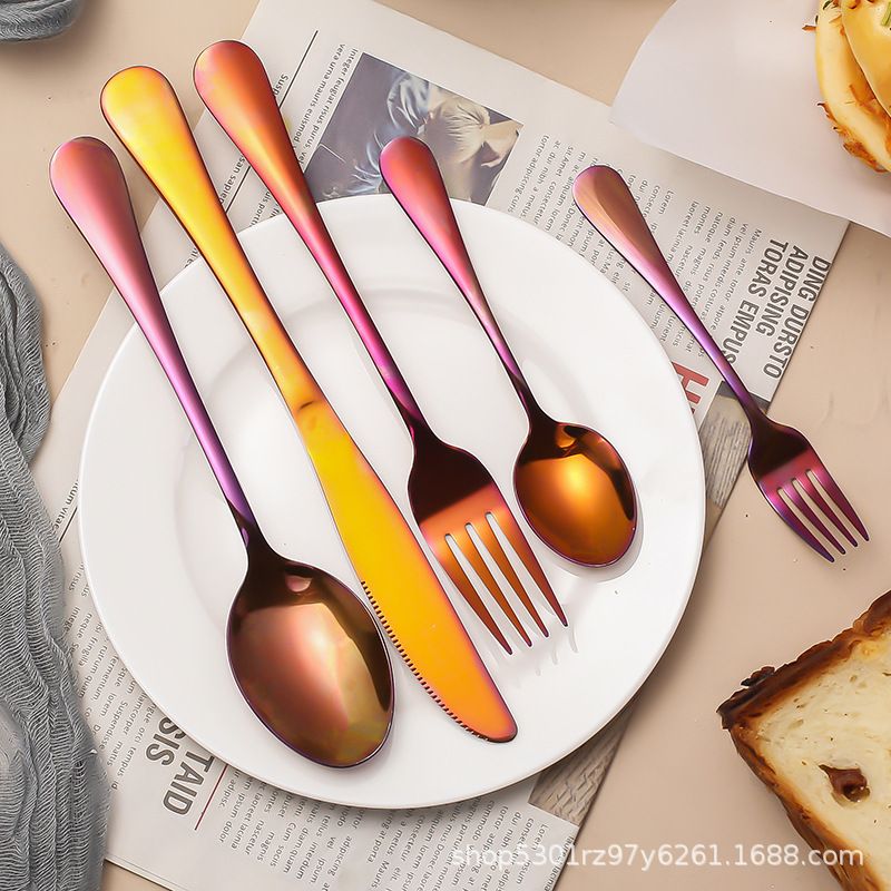 1010不锈钢镀钛餐具套装创意彩色刀叉勺子儿童套装跨境西餐具批发图