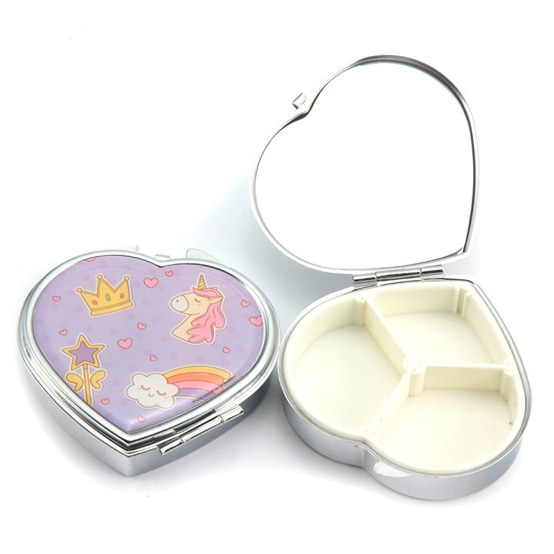心形药盒蛄格药盒化妆镜药盒随身携带镜子图