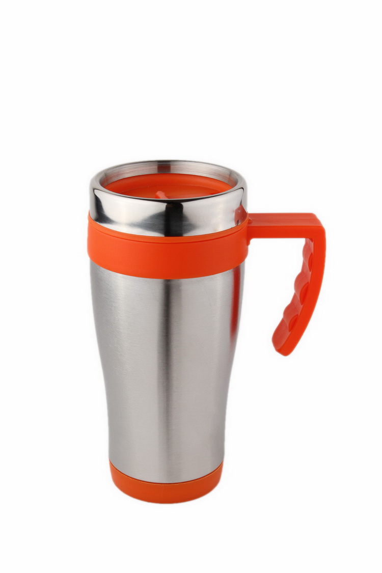 汽车杯 内塑料外不锈钢汽车水杯 带手柄450ml白底实物图