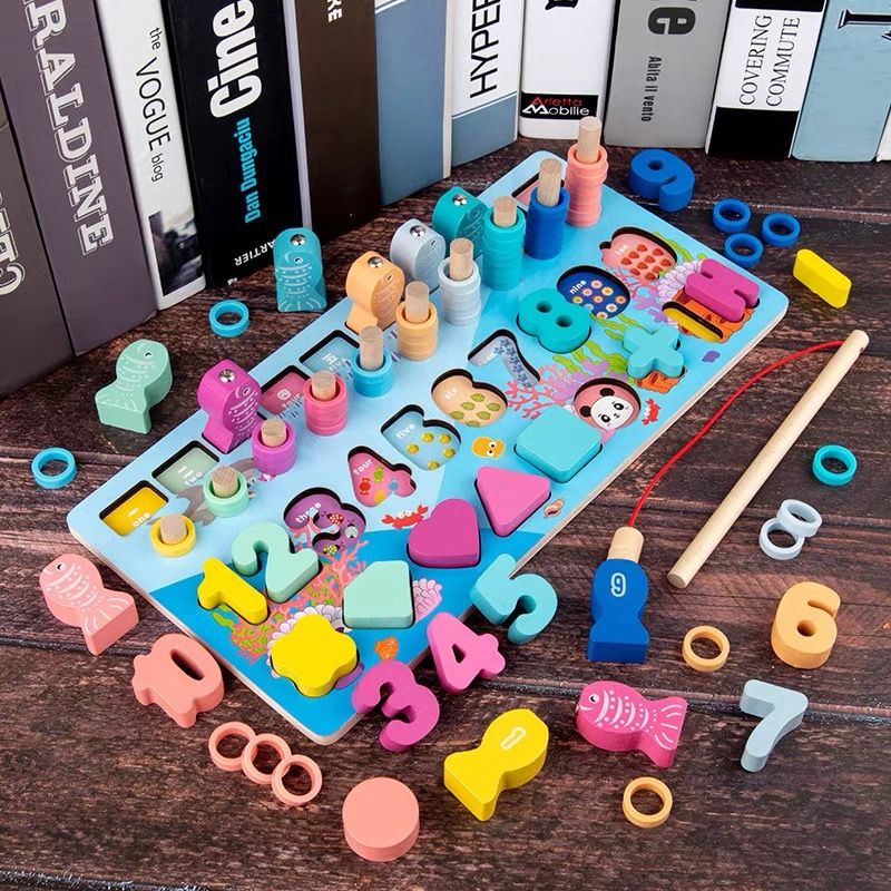 Early education and intelligence for babies, children's cognitive development, children's hands-on assembly, fun and multi-functional digital fishing toys