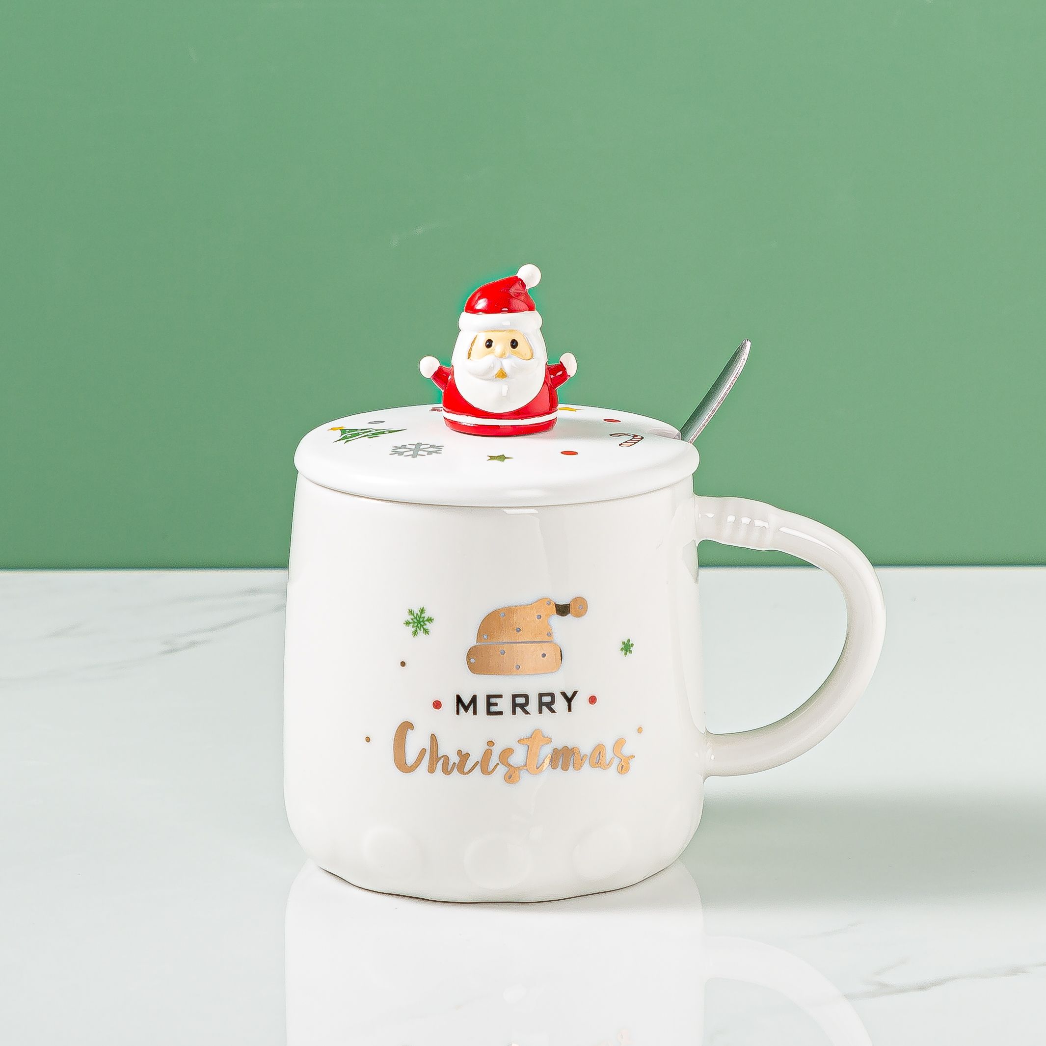 Santa Claus mug, creative cartoon big-bellied cup, custom logo, covered spoon ceramic cup, afternoon tea coffee cup, Zhuoqia 023 details Picture