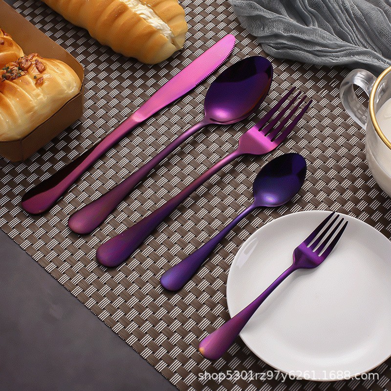 1010不锈钢镀钛餐具套装创意彩色刀叉勺子儿童套装跨境西餐具批发详情图3