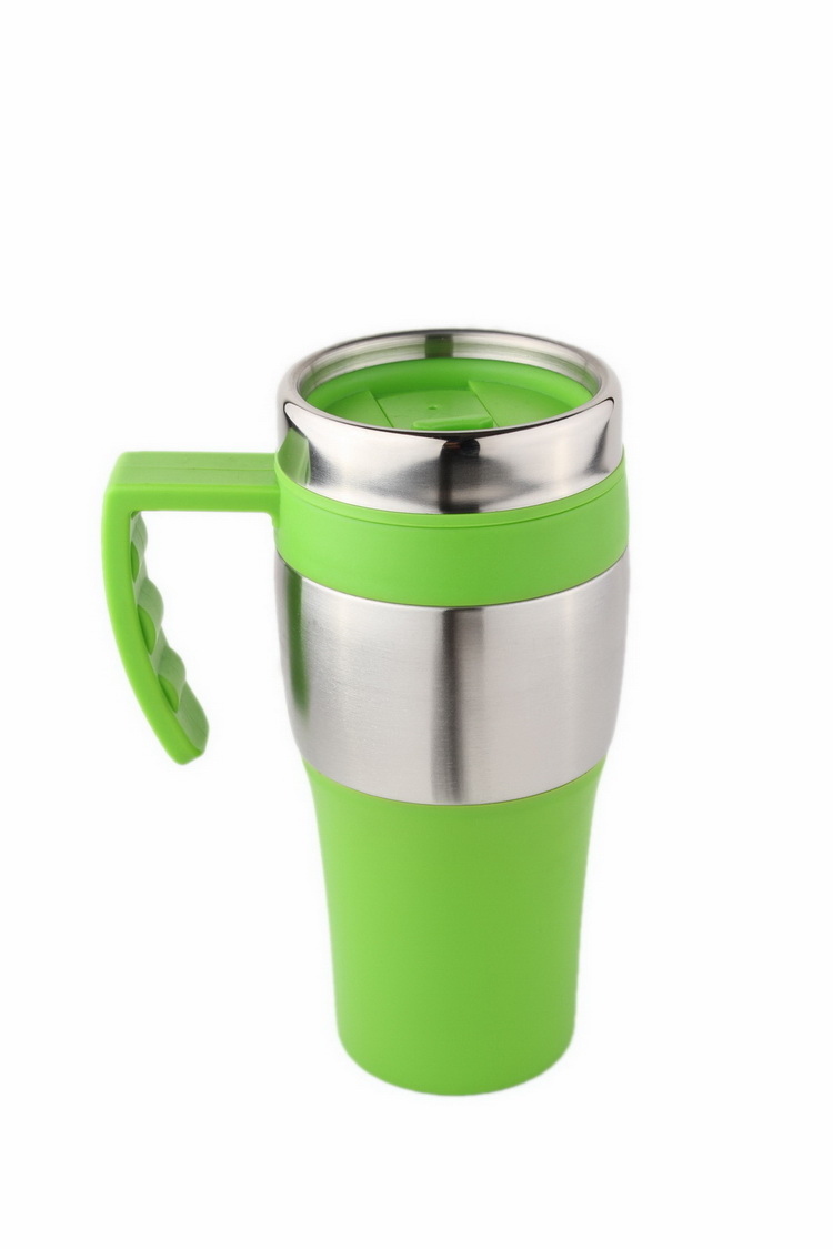 汽车杯 内塑料外不锈钢汽车杯 带手柄450ml白底实物图