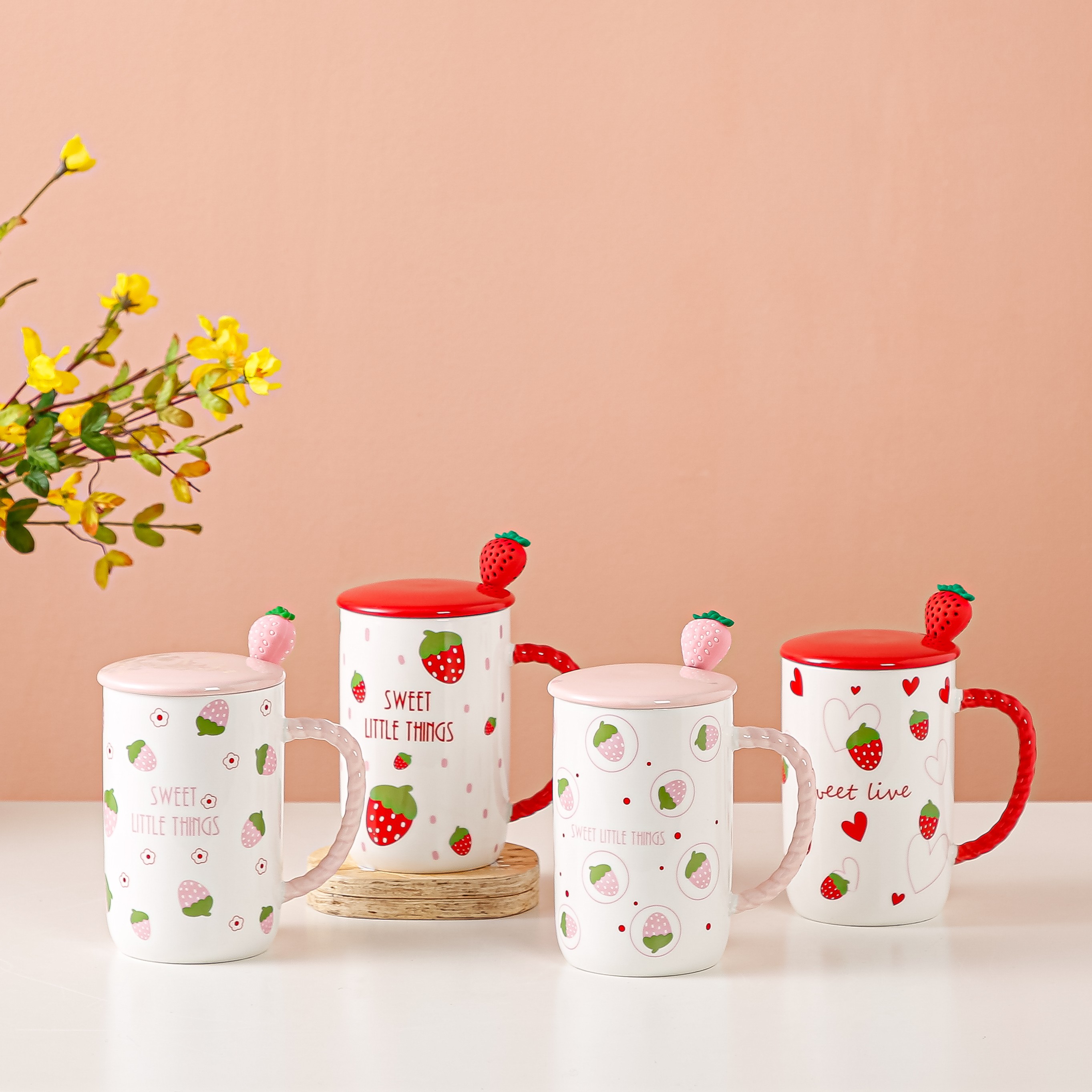 Creative and cute little clear strawberry mug, ceramic milk cup, breakfast cup, ins simple large-capacity water cup, Zhuoqia 066 detail image 1