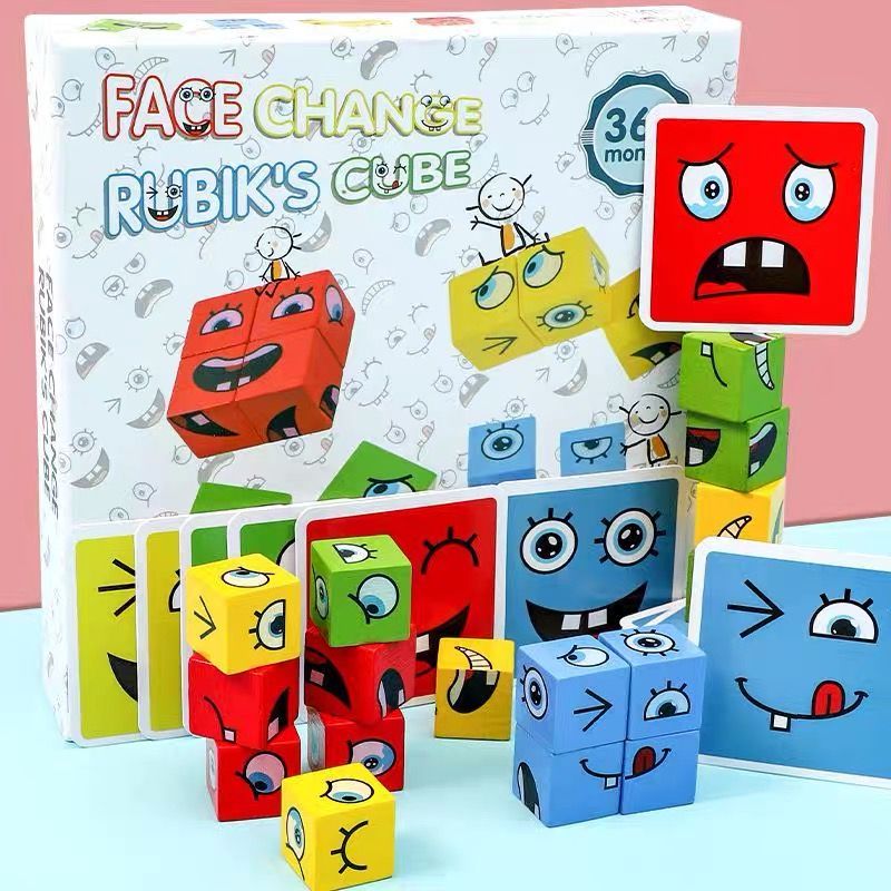 Rubik's Cube Intelligence, Laughter, Children's Training, crying building blocks, you and me, Wooden face-changing Challenge, Beneficial Board Game, thinking logic, parent-child Specification image