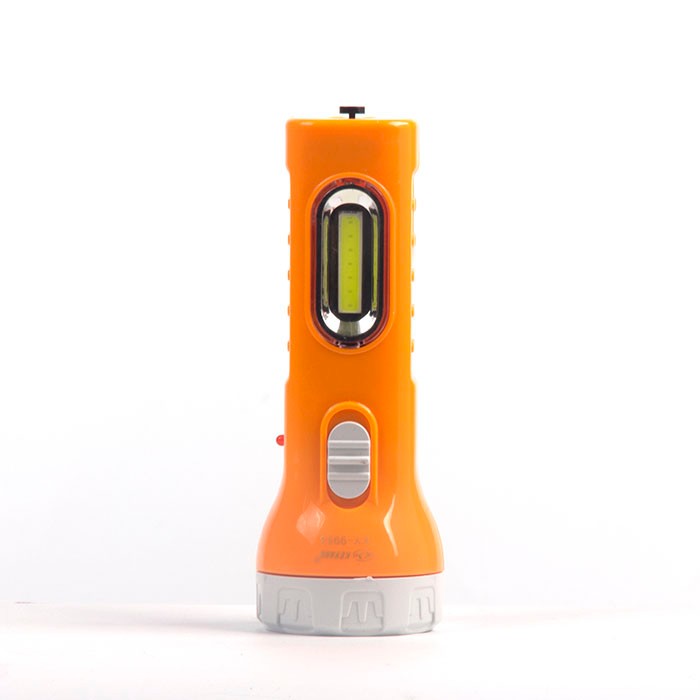 Orange charging mini flashlight with direct plug-in charging and side light detail image 1