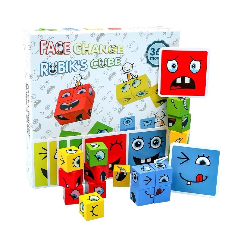 Rubik's Cube Intelligence, Laughter, Children's Training, crying building blocks, you and me, Wooden face-changing Challenge, Beneficial Board Game, thinking logic, parent-child detail image 1