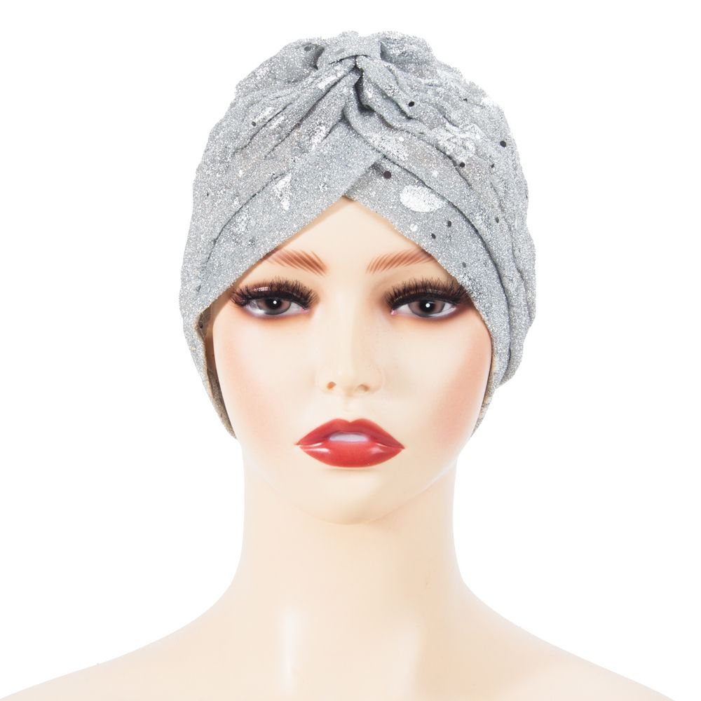 亚马逊货源 新款金色树叶烫金印度帽 简约头巾帽子 银色