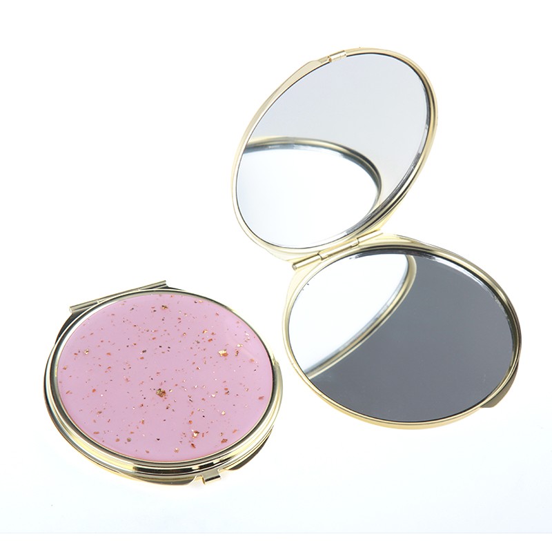 金色仿金电镀圆形高档弹簧镜随身小镜子详情图3