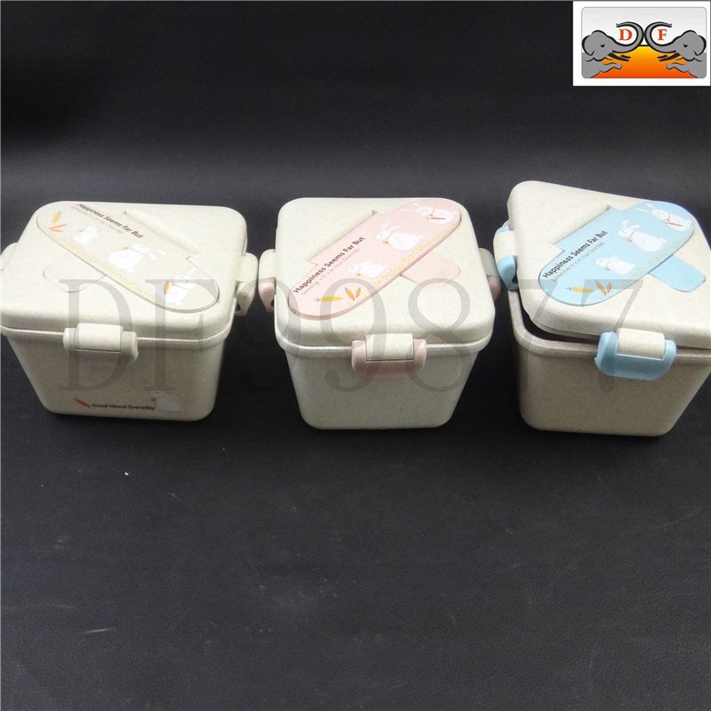 DF99877 麦香正方形便当盒创意小麦秸秆健身减脂餐盒学生饭盒单层塑料微波炉便当盒配 DF Trading House