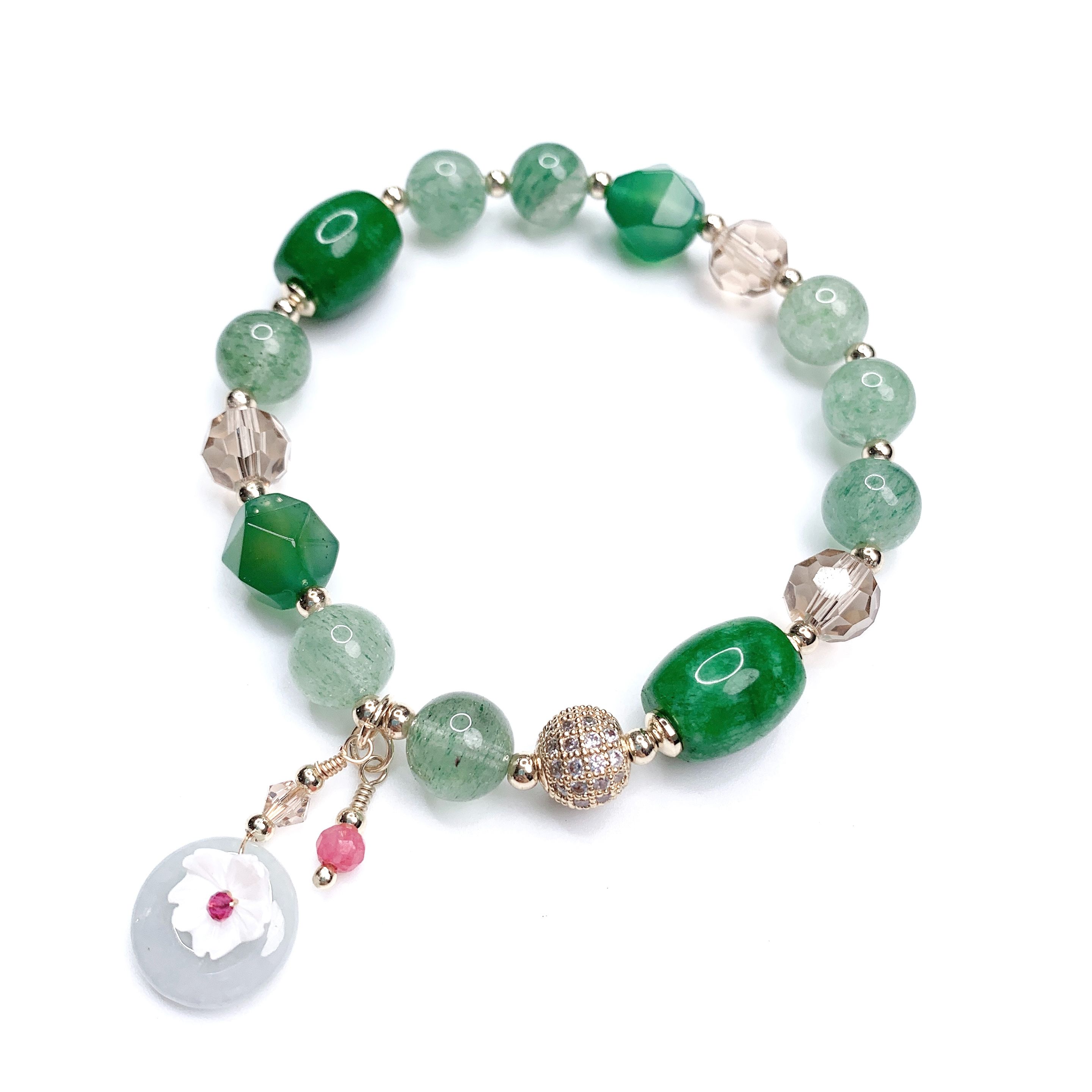 S1066绿玛瑙、草莓晶素圈手链