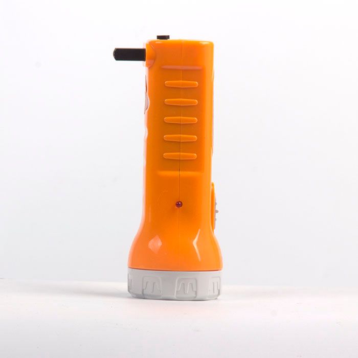 Orange charging mini flashlight with direct plug-in charging and side light Specification image