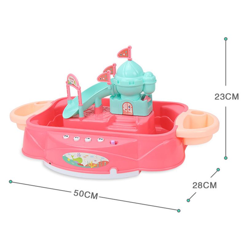 城堡滑梯电动钓鱼池磁性旋转钓鱼玩具批发粉色