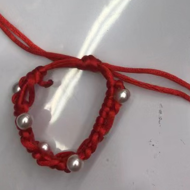 Hand woven monochrome bracelet Polyester thread flat knot braid hand decorated with beads Cute shape bead bracelet ZZ-011
