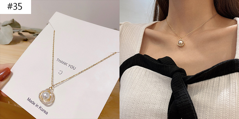Korean bestseller pearl copper necklace, female Internet celebrity retro zircon choker sweater chain, design sense pendant wholesale 9760 Specification image