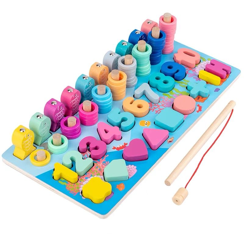 Early education and intelligence for babies, children's cognitive development, children's hands-on assembly, fun and multi-functional digital fishing toys Item Picture