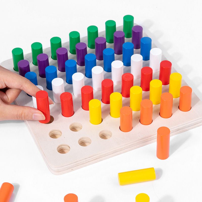Children's Montessori finger grip board sense system wood insert board insert stick baby intelligence development color cognitive discrimination sensory teaching AIDS