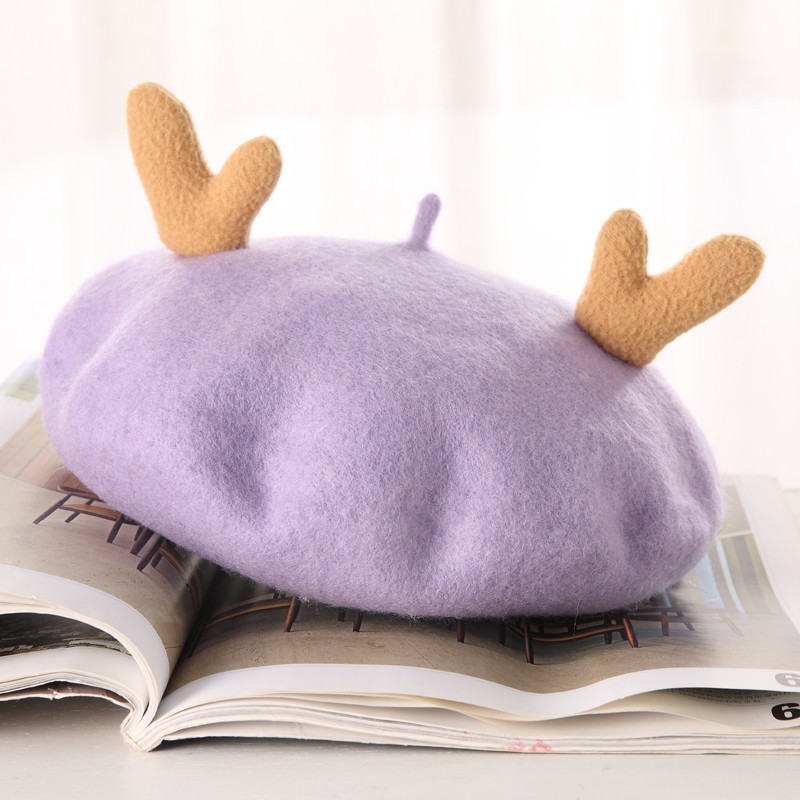 Children's wool antler cartoon beret, children's hat, soft-brimmed fisherman's hat, cute winter warm hat, children's hat detail image 5