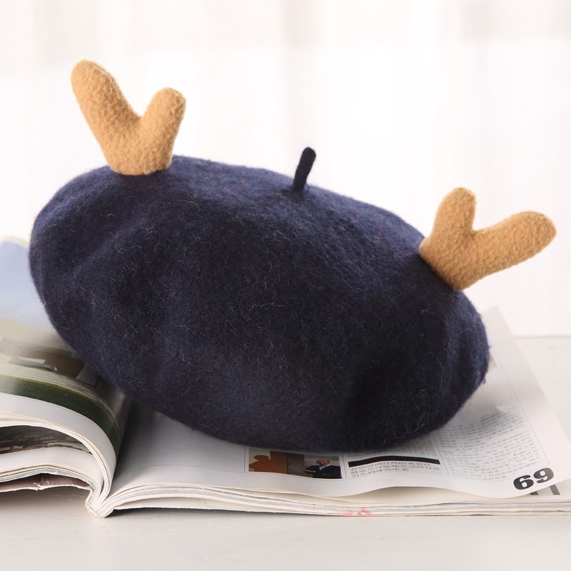 Children's wool antler cartoon beret, children's hat, soft-brimmed fisherman's hat, cute winter warm hat, children's hat detail image 6