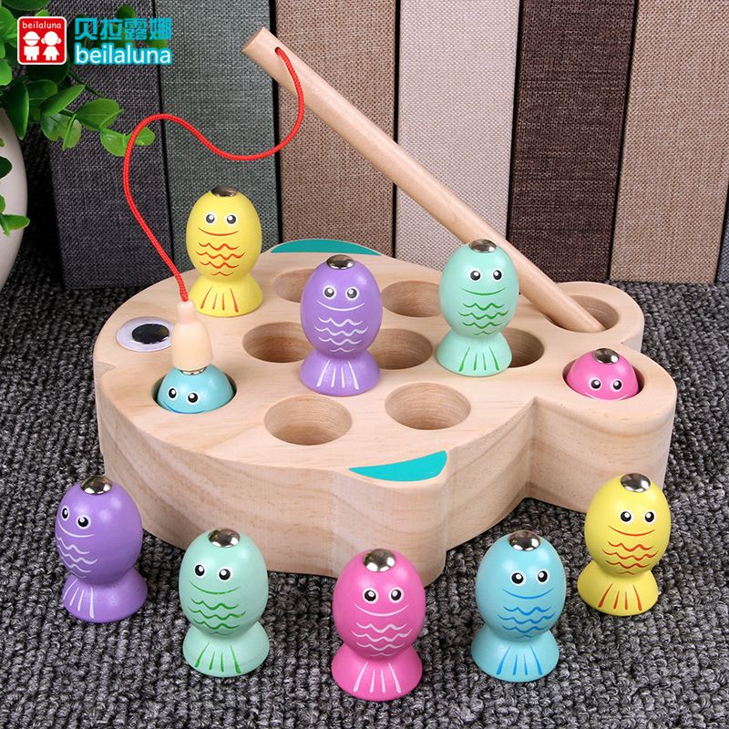 3D Magnetic fishing set, wooden children's educational and creative water play toys for girls and boys wholesale