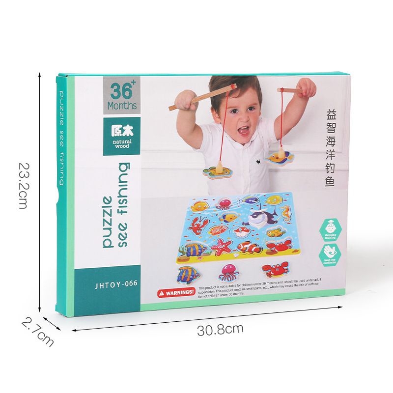 Big hand holding little hand Children's magnetic wooden cat double-pole fishing puzzle, educational role-playing fishing toy Item Picture