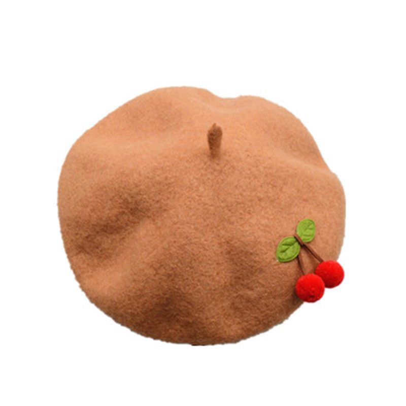 Children's cherry wool knitted berets, children's hats, soft-brim cartoon fisherman hats, winter fashionable warm hats, children's hats