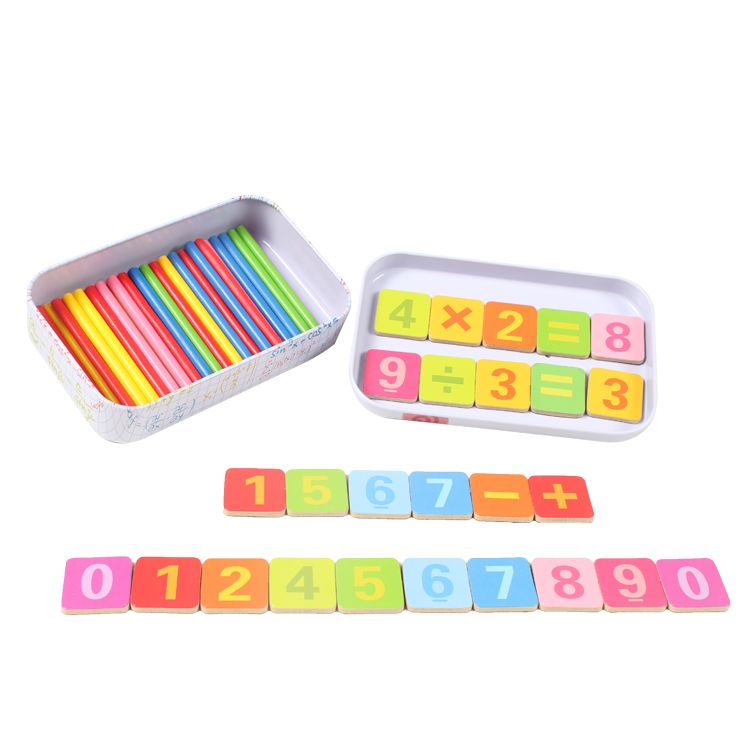 Wooden toy educational jigsaw puzzles, early education jigsaw puzzles, parent-child games, exercise logical thinking ability, strong fun, rich colors, small box counting stick toys Item Picture