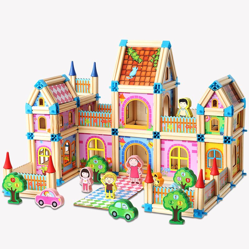 Colorful children's toys, building blocks, wooden three-dimensional jigsaw puzzles, wooden assembly models, house assembly, educational toys Item Picture