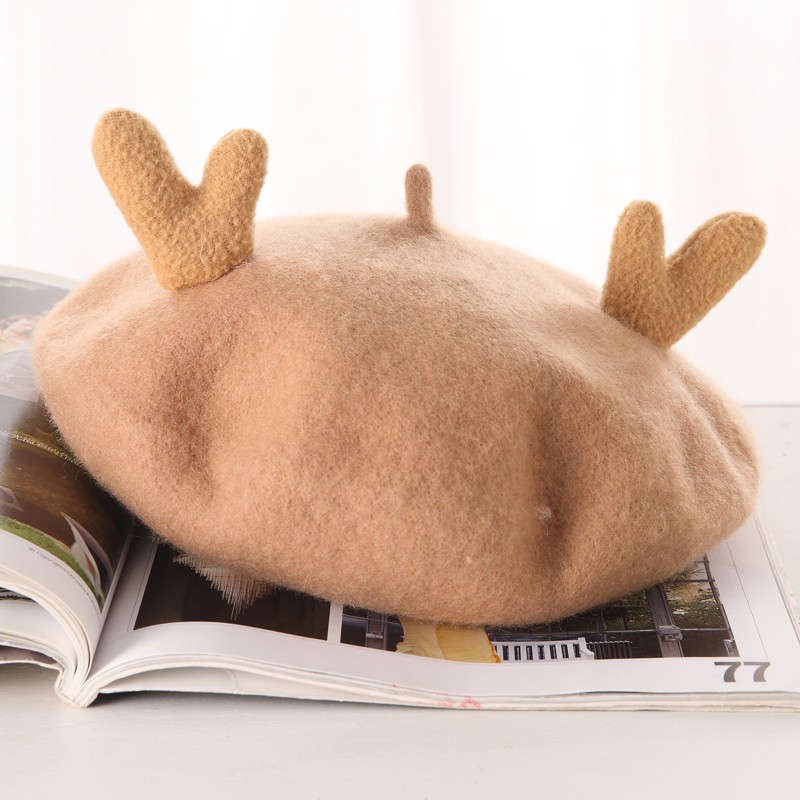 Children's wool antler cartoon beret, children's hat, soft-brimmed fisherman's hat, cute winter warm hat, children's hat detail image 10