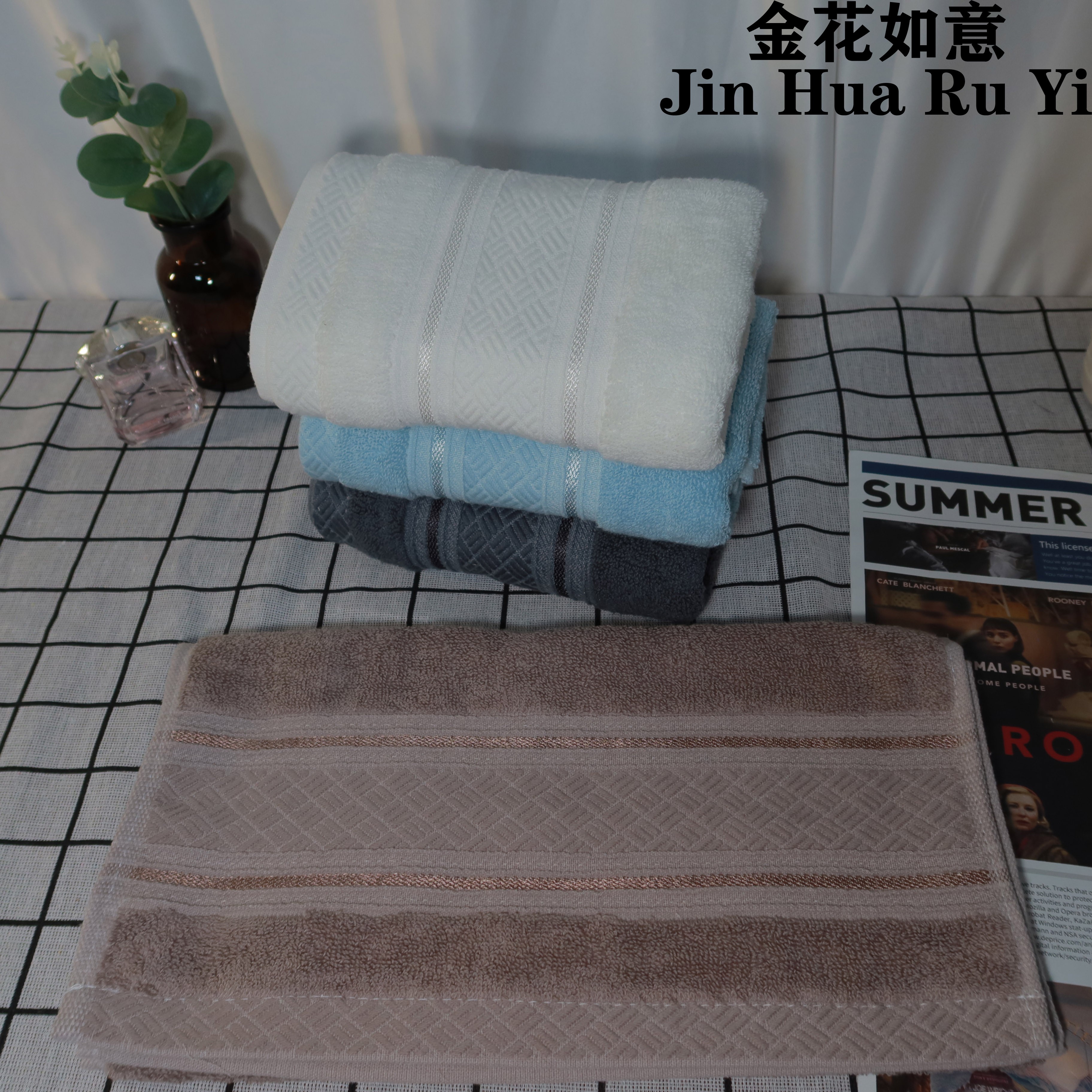 Straw mat satin style face wash and bath household towel cover, pure cotton absorbent and non-fading, soft for adults, men and women, couple face towels, towel mixed color wholesale detail image 1